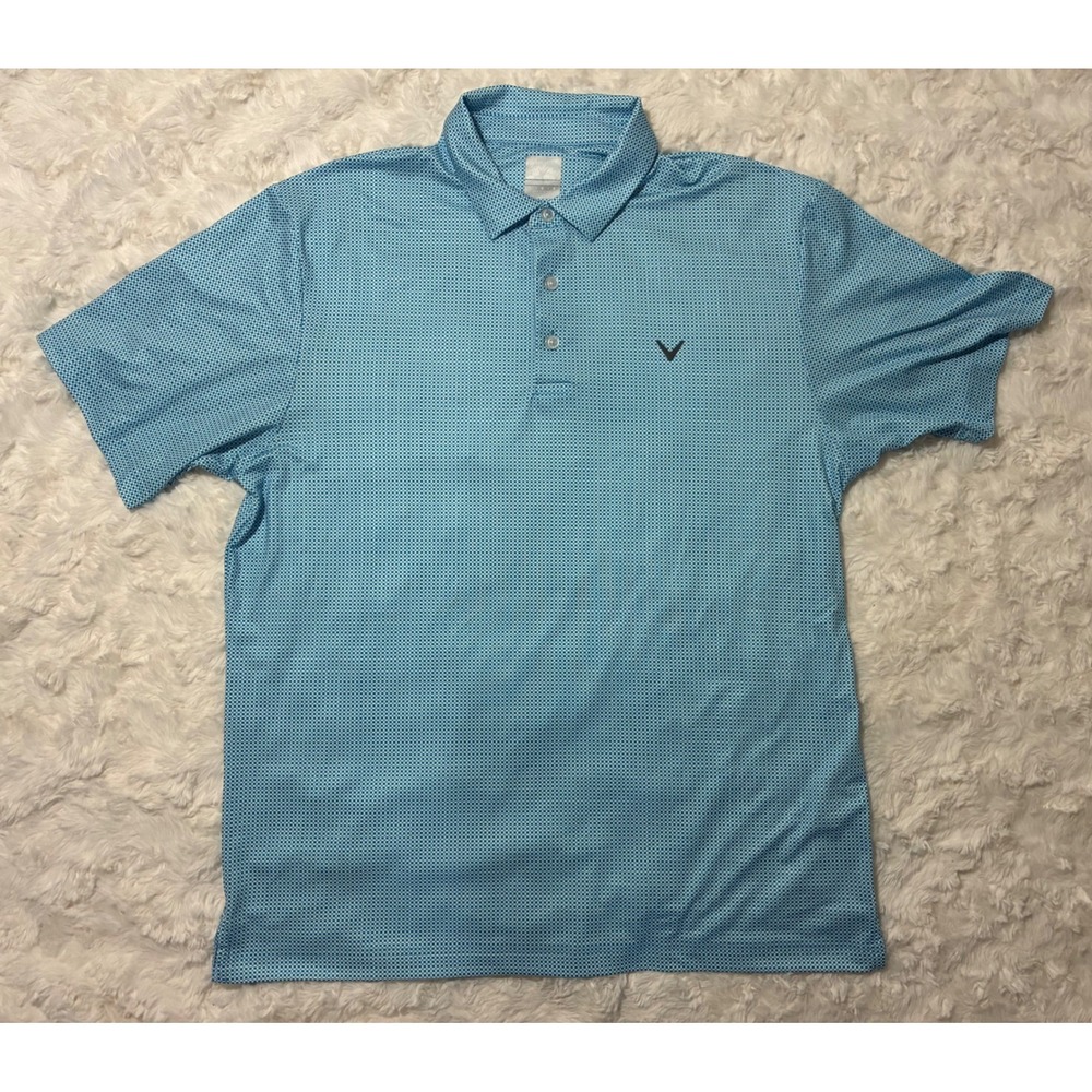 Callaway Opti-Dri Mens Blue Micro Check Golf Polo Shirt Large L‎ Short Sleeve